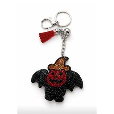 Halloween Rhinestone Bat Bag Charm Pumpkin Witch Hat Red Tassel Keychain picture