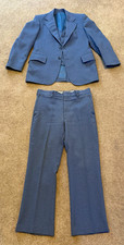 Vintage 70s Tudor Hall Lerman Brothers 3-Piece Pinstripe Suit 39R Slate Blue picture