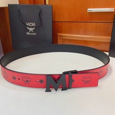 MCM Adjustable Red and Black Reversible Belt with Black Buckle picture