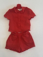 H&M Toddler 3–4Y Summer Set – Red Textured Button Top & Shorts picture