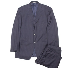 Vintage Giorgio Armani Suit Italy 2pc Tollegno Wool Striped Navy Blue 40R 32x30 picture