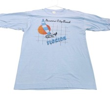 Vintage 80s Sportswear Panama City Beach Florida T-Shirt Blue Windsurfing L picture