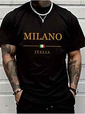 100% Premium Cotton Men's Milano Italy Graphic Print T-Shirt | Black Crew Neck S picture