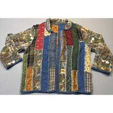 Womens Jacket Multicolor Handmade Patchwork Rag Quilt Western Boho Open Front picture