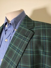 56S PORTLY Teal Green Blue Windowpane Check 4season Polyester Jacket Blazer Coat picture