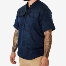 NBT Men’s XL NWT Navy Blue Short Sleeve Motorcycle Fundamental Shop Shirt picture
