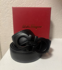 Salvatore Ferragamo Men's Black Dress Belt Black Matte Logo Buckle size 38 picture