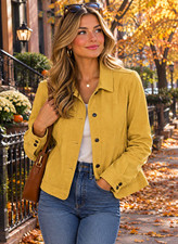 Christopher & Banks Yellow Corduroy Jacket | Size Medium | Fine Wale Button Down picture