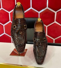 Handmade Brown Crocodile Texture Leather Formal Dress Moccasin Shoes for Men picture