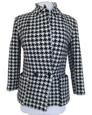 Vintage 80s Bill Blass Jacket Coat XS Women Black Ivory Houndstooth Wool picture
