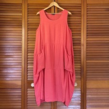 Bella Amore Dress Women's Size Small/Medium 100% Linen Sleeveless Coral Pockets picture
