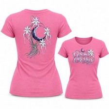Crescent Moon Ghost Orchid Flowers Fantasy Graphic Front & Back Womens Baby Tee picture