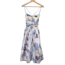 Vintage Lorrie Deb San Francisco Floral Midi Dress Blue White Ruched ILGWU picture