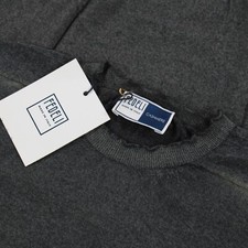 Fedeli NWT 100% Cashmere Thin Crew Neck Sweater in Dark Grayish Green Melange picture