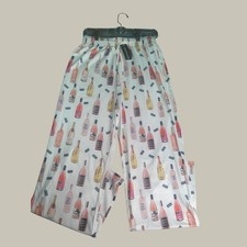 Sheshow Women's Wine Bottle Print Pajama Pants White Pink Size Small NWT picture