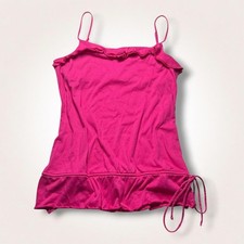 Y2K Hot Pink Ruffle Spaghetti Strap Side Tie Babydoll Tank Top picture