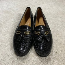 VTG Peter Huber Loafers Mens 8.5 Black Leather Crocodile Tassel Horsebit Loafers picture