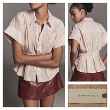 Anthropologie Pilcro Bobbie Short Sleeve Fitted Waist Striped Shirt Rose M NWT picture