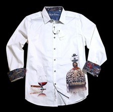 Robert Graham Skull Head Cigar & Cognac Embroidery Vtg Solid Shirt $278 XL picture