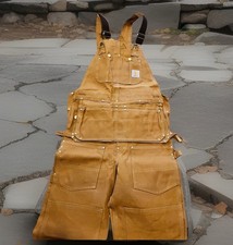 Carhartt Double Knee Carpenter Bib Overalls Nail Apron 30x34 66FB Brown Vintage picture