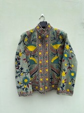 Handmade Embroidered  Velvet Jacket Hearts Floral Boho Folk Art Women's picture