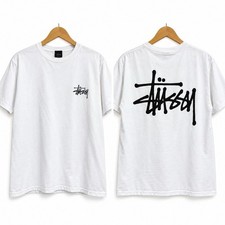 Y2K Stüssy Basic Logo Men's T-Shirt White Graphic Streetwear Skate M picture