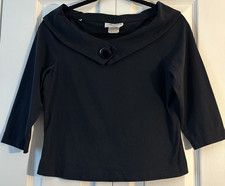 Vintage 80s 90s C.H. Sport Women's Shirt Medium Black Portrait Collar Crop picture