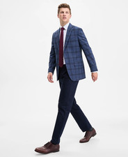 $295 NEW TOMMY HILFIGER MENS 42S NAVY/BROWN PLAID BLAZER SPORT COAT SUIT JACKET picture