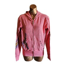 Vintage Y2K Sledge Thermal Zip-up Hoodie Pink Floral Stud Pockets, Womens Md picture