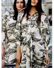 NWT Las Sureñas Safari Ivory Button Tie Front Balloon Sleeve 100% Silk Dress M picture