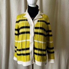 Vintage 1960s Selma Milano Mohair Plaid Cardigan Sweater Yellow Black Large picture