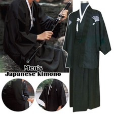 Traditional Japanese Kimono Samurai Cosplay Performance Costumes Workwear Black picture