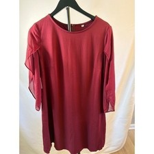 Burgundy Shift Dress with Split Chiffon Sleeves Wine Red XL picture
