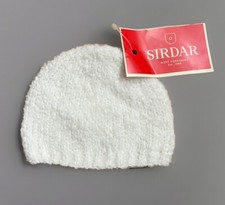 NWT~Vintage SIRDAR Snuggly Bouclette Wool Bl.Hand Knit Baby Hat 6-12 Mo White picture