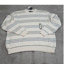 Haggar Mens XXL Cream Striped Cable Knit Crewneck Sweater MH2096 NWT picture