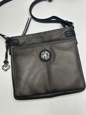 BRIGHTON London Groove Selena Crossbody Organizer Pewter/Blk Leather Bag picture