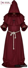 Friar Medieval Hooded Monk Renaissance Priest Robe Costume Cosplay picture