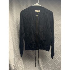 Lovestitch Black Cotton EyeletBomber Jacket Size Medium picture
