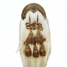 Vintage Scottish White Horsehair Full Dress Sporran Ornate Gold Cantle 5 Tassel picture