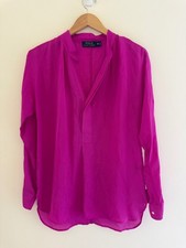 Polo Ralph Lauren Magenta Pink 100% Mulberry Silk Tunic Blouse-Size XS picture
