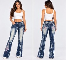 Crazy Age Flare Jeans Acid Wash Bling picture
