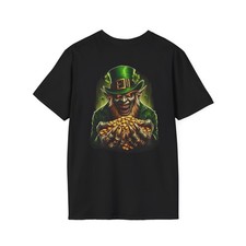 Evil Leprechaun Holding Gold T-Shirt | St. Patrick's Day Horror Back Print picture