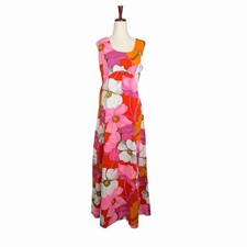 Hawaii Nei Vintage 60's 70's Honolulu Maxi Dress Retro Mod Floral Pink Orange S picture