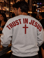 Trust in Jesus Sweatshirt, Christian Cross Shoulder Print, Faith Cross Graphic picture