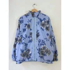 Vintage 90's Flower Floral Fleece Zip Up Reversible Blue Light Jacket - Large picture