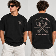 Dirty Hands Clean Money T Shirt Black Crossed Wrenches Vintage Workwear Graphic picture