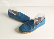 SABAH Women's Blue Leather Slip On Loafers Sz 40 8.5 9 Handmade Turkish Flats picture