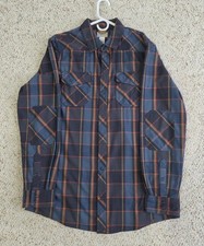 LL Bean Men’s Large Katahdin Performance Flannel Snap Button Shirt Plaid Blue picture