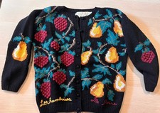 Vintage 80s The Eagles Eye Hand Knit Fruit Cardigan Shetland Wool picture