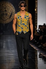Vintage V2 By Versace Vest Baroque Gold Blue Made Italy 90s Medusa Waistcoat 58 picture